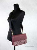 Coach Turner Wine Signature Chambray Canvas Flap Crossbody Handbag - Blingy Bag LLC