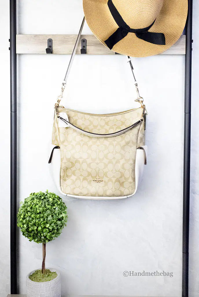 Coach Pennie Light Khaki Chalk Signature Coated Canvas Handbag - Blingy Bag LLC