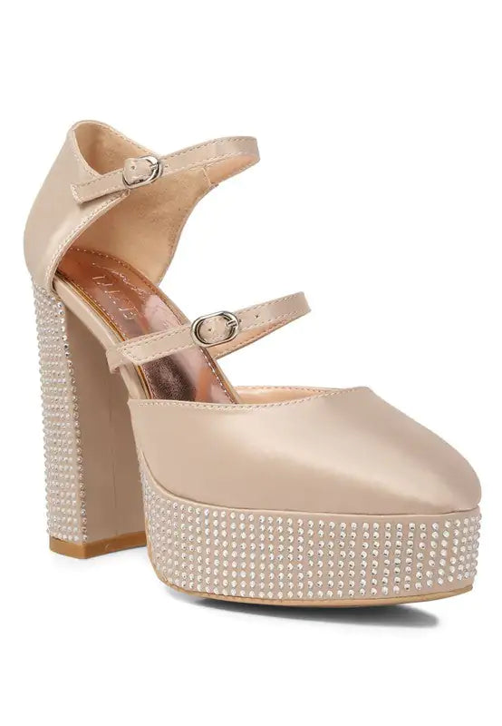 Rhinestones Embellished Platform Sandals - Blingy Bag LLC