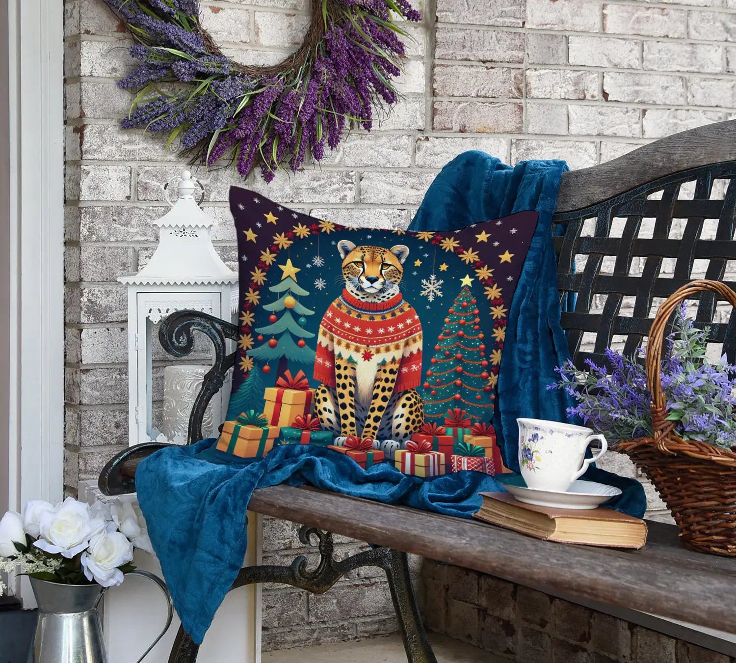 Cheetah Christmas Throw Pillow - Blingy Bag LLC