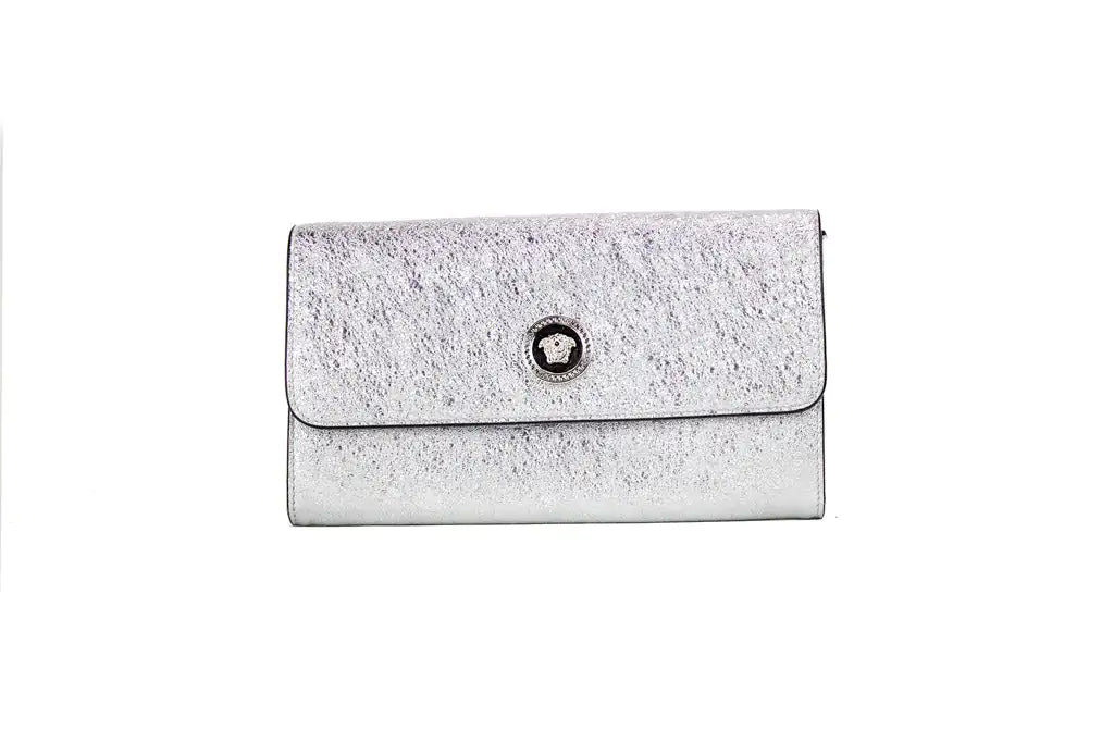 Versace Small Metallic Silver Lamb Leather Evening Clutch - Blingy Bag LLC