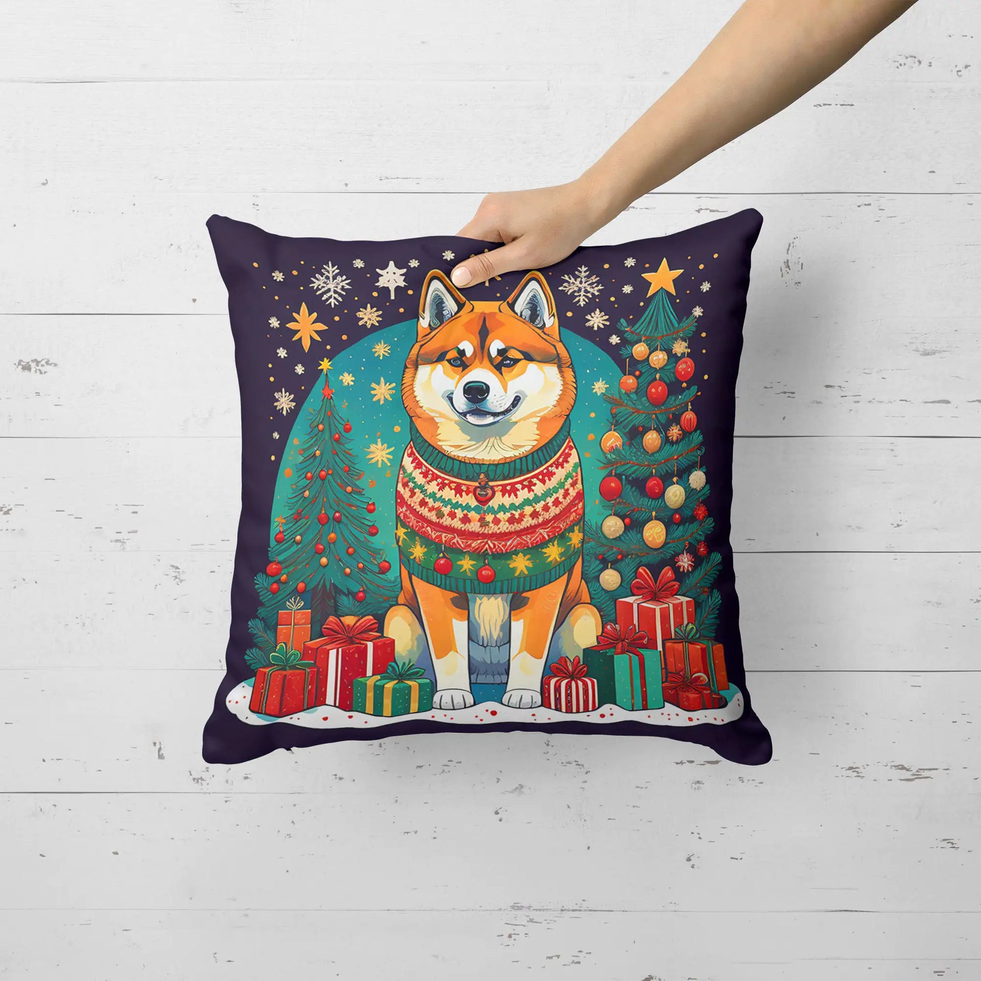 Akita Christmas Throw Pillow - Blingy Bag LLC