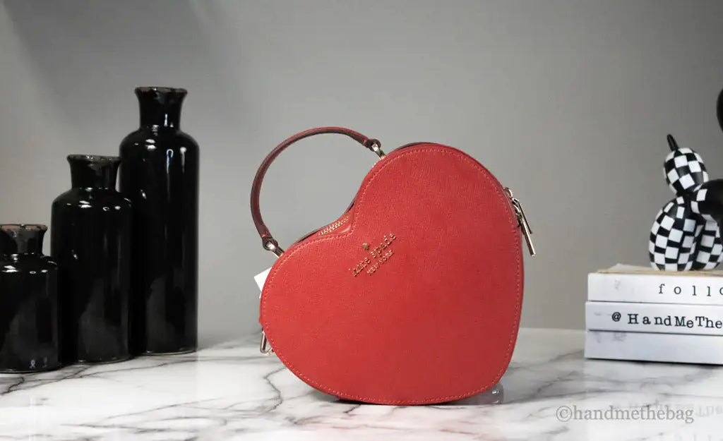 Kate Spade Love Shack Candied Cherry Saffiano Leather Top Handle Heart Crossbody Handbag - Blingy Bag LLC