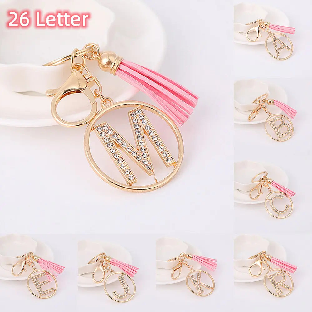 Rhinestones English Letter Alloy Keychain - Blingy Bag LLC