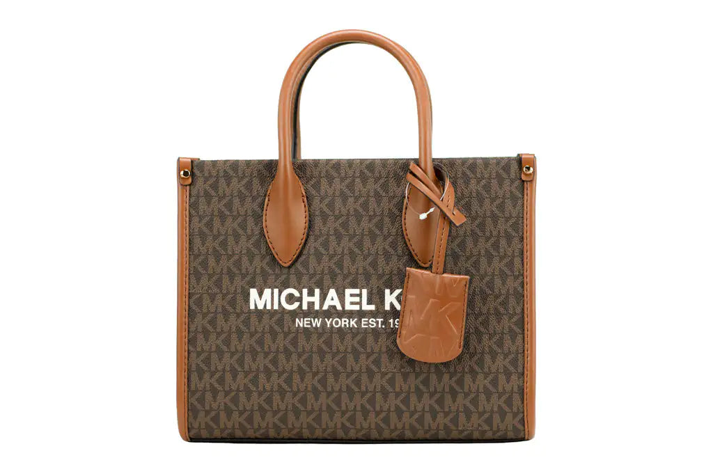 Michael Kors Mirella Small Brown PVC Top Zip Shopper Tote Crossbody Handbag - Blingy Bag LLC