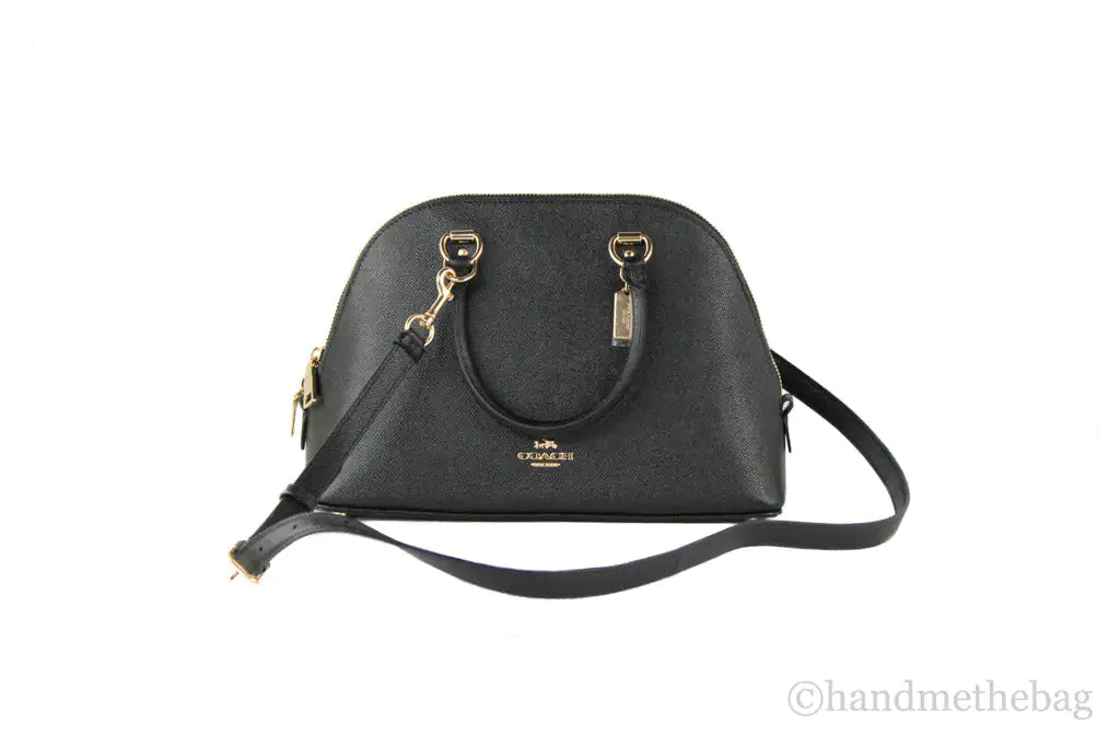 Coach (2553) Katy Medium Black Crossgrain Leather Satchel Dome Handbag - Blingy Bag LLC