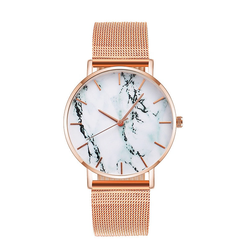 Rose Gold Mesh Band Marble Watch - Blingy Bag LLC