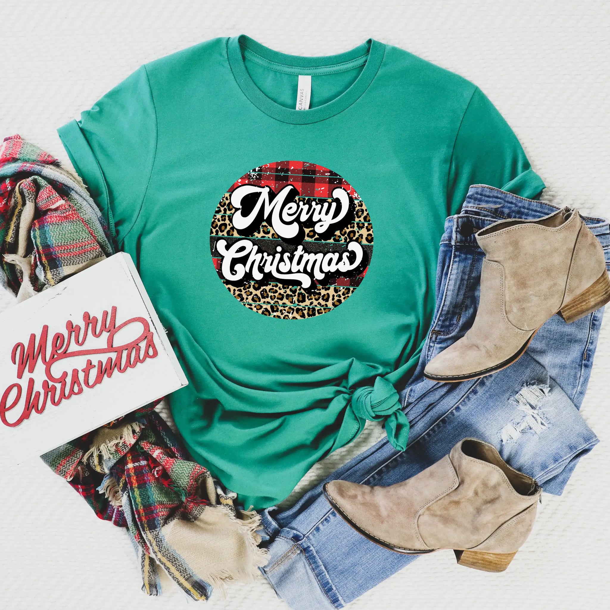 Retro Merry Christmas Shirt, Buffalo Plaid Christmas Shirt - Blingy Bag LLC