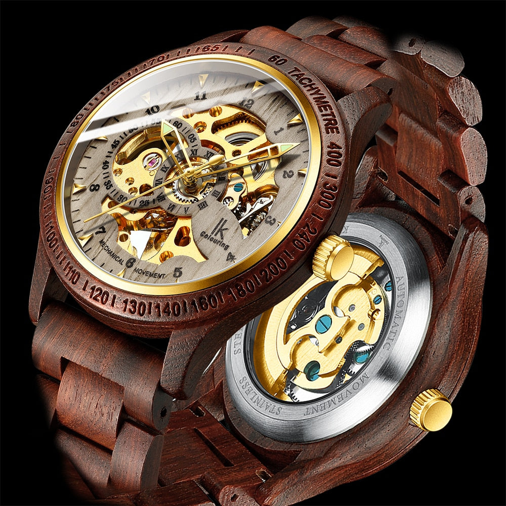 Classic Wooden Men's Mechanical Watch - Blingy Bag LLC