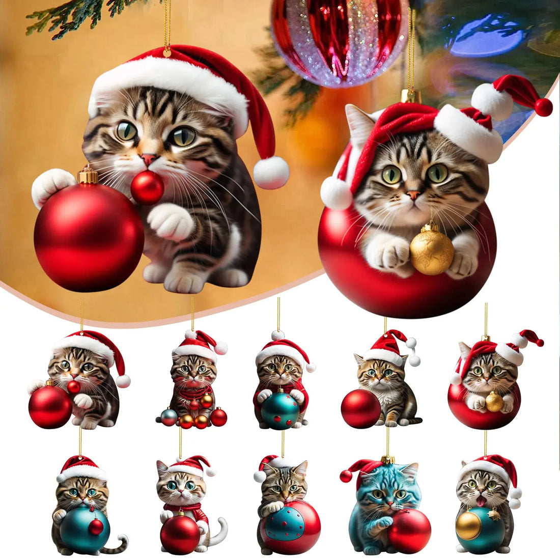 Cute Cat Christmas Ornaments - Blingy Bag LLC