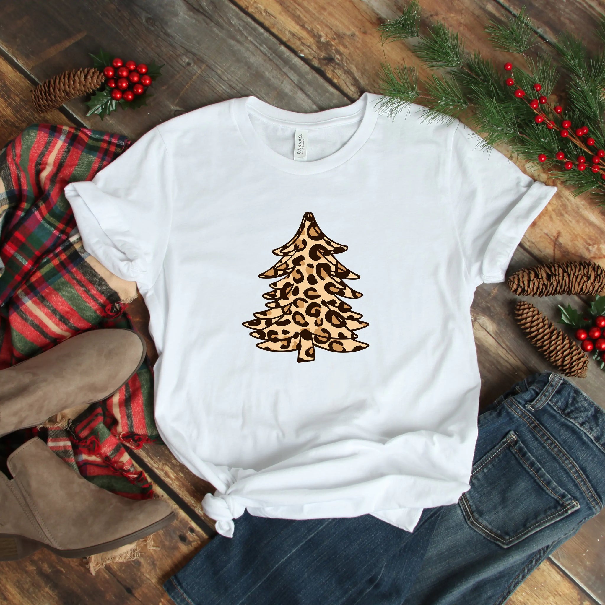 Leopard Christmas Tree Shirt, Christmas Shirts - Blingy Bag LLC