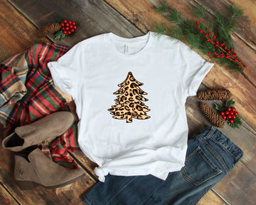 Leopard Christmas Tree Shirt, Christmas Shirts - Blingy Bag LLC