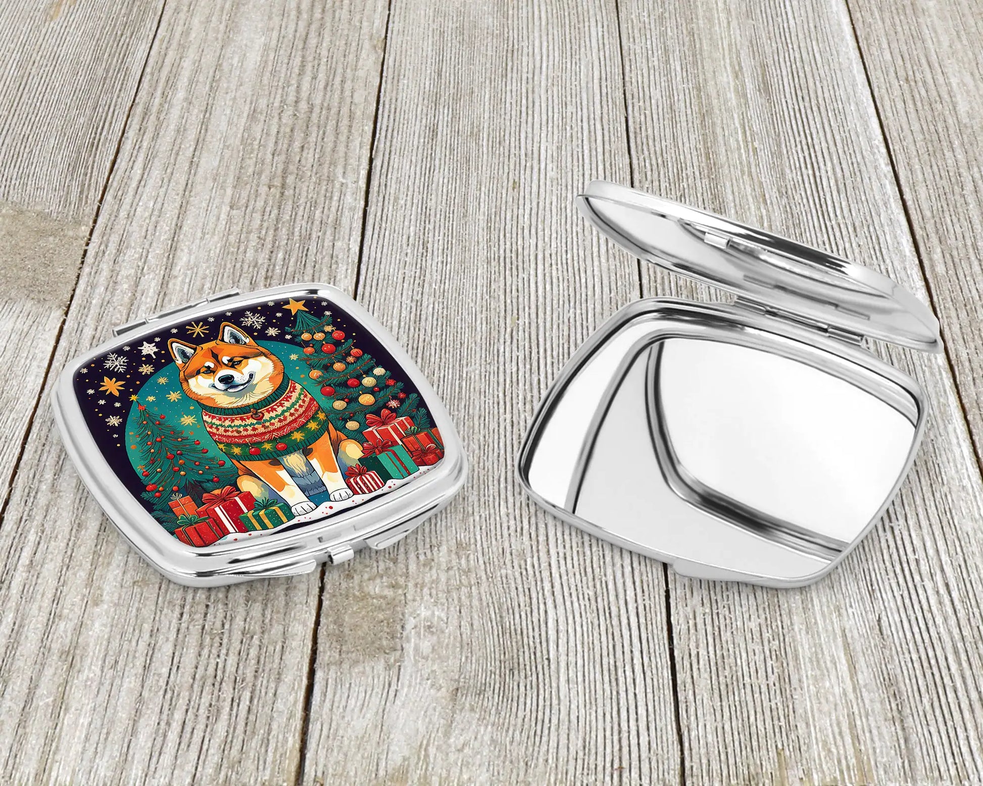 Akita Christmas Compact Mirror - Blingy Bag LLC