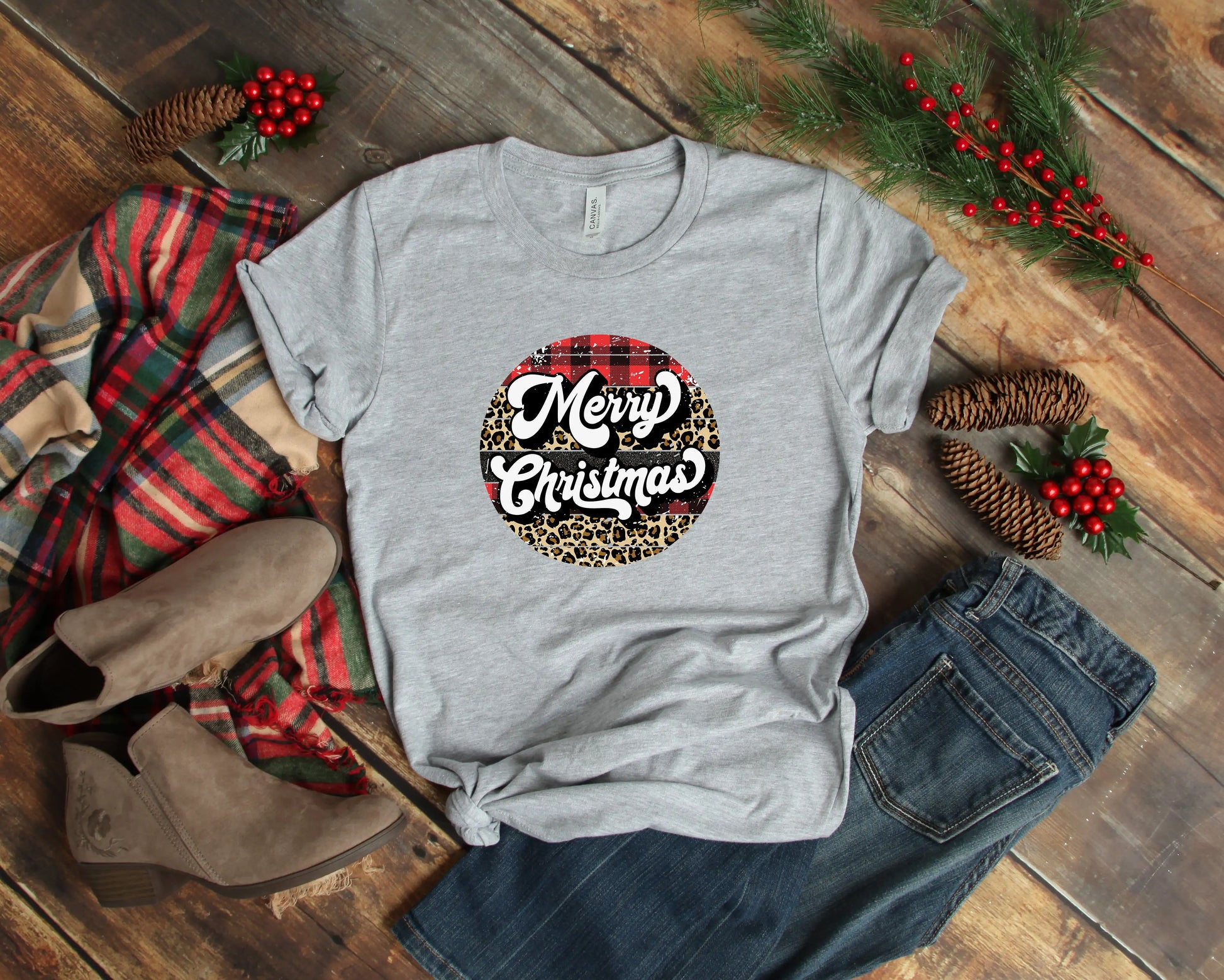 Retro Merry Christmas Shirt, Buffalo Plaid Christmas Shirt - Blingy Bag LLC