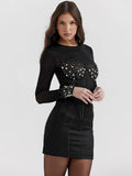 Patchwork Mini Dress with Rhinestones for Women - Blingy Bag LLC