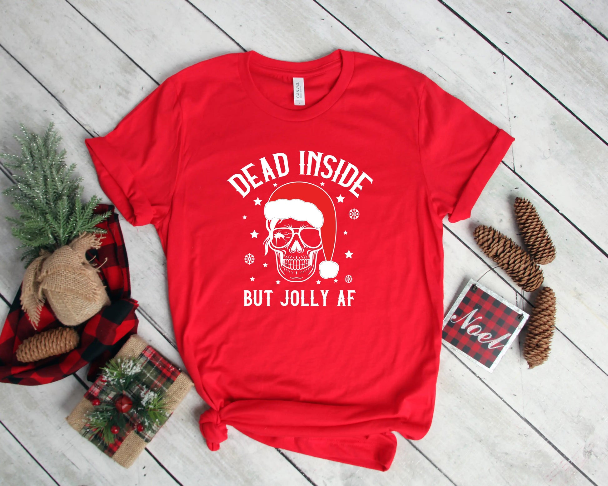 Dead Inside But Joly AF Christmas Skeleton Shirt, Christmas Shirt - Blingy Bag LLC