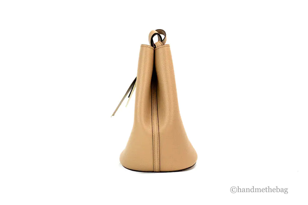 Burberry Lorne Small Camel Haymarket Check Leather Bucket Handbag - Blingy Bag LLC