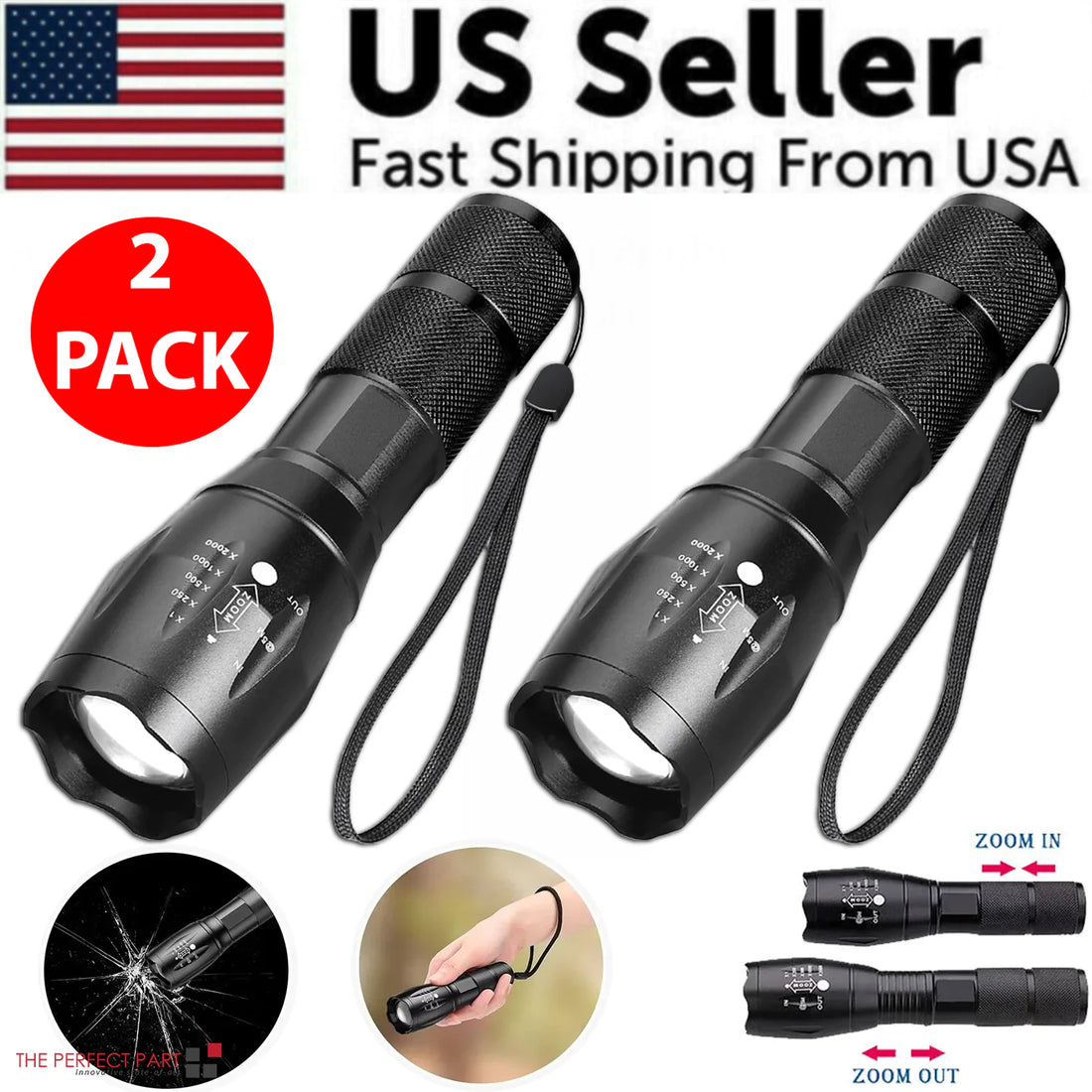 Super-Bright 90000LM LED Tactical Flashlight 5 Modes Zoomable Torch Searchlight - Blingy Bag LLC