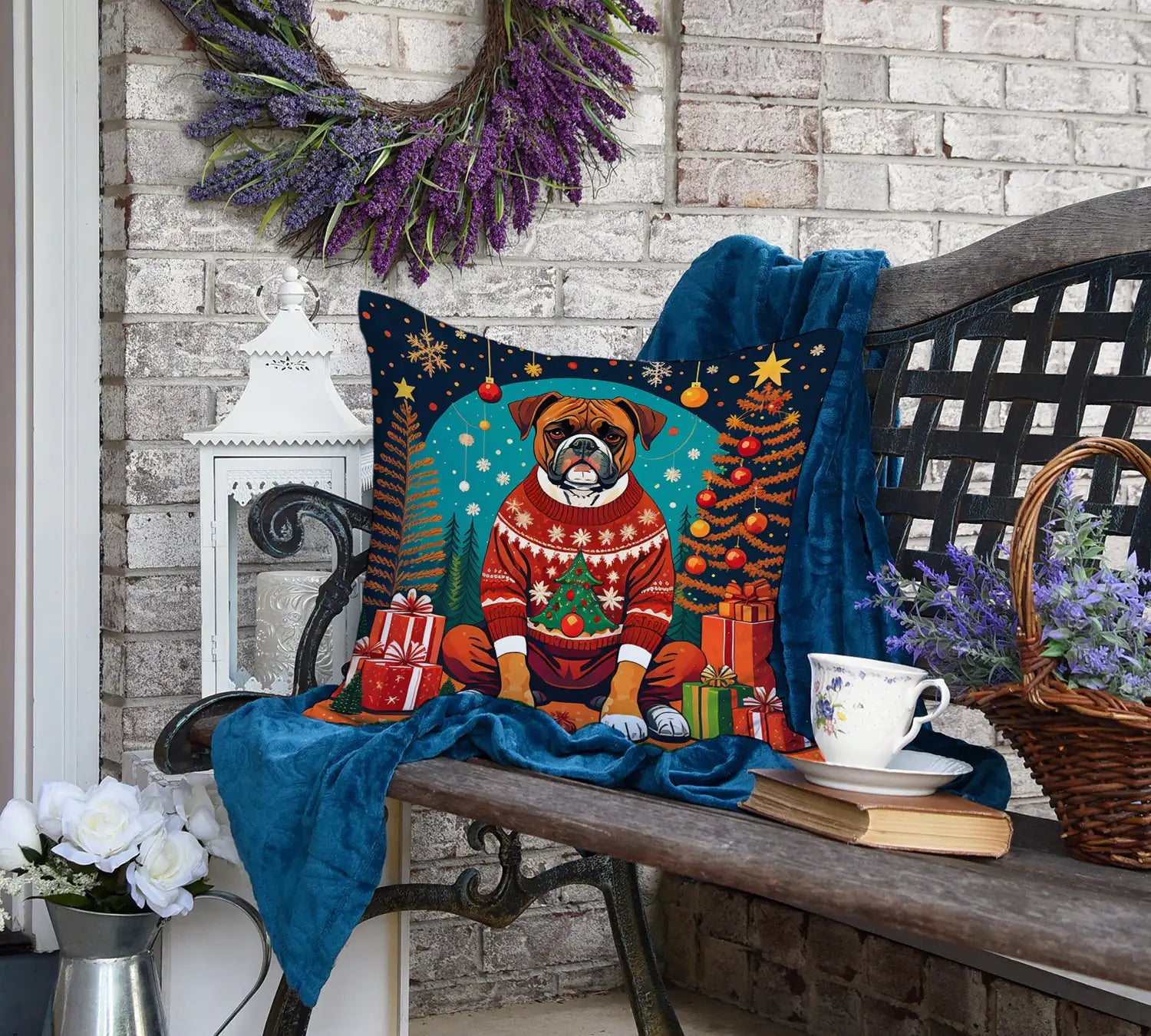 Boxer Christmas Throw Pillow - Blingy Bag LLC