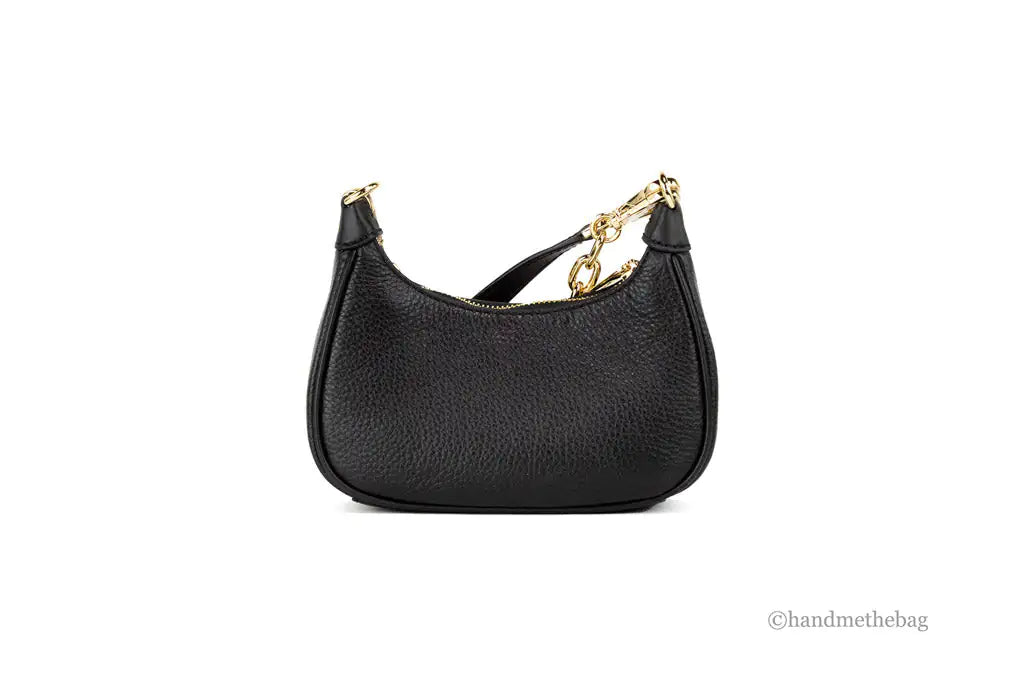 Michael Kors Cora Mini Black Pebbled Leather Zip Pouchette Crossbody Handbag - Blingy Bag LLC