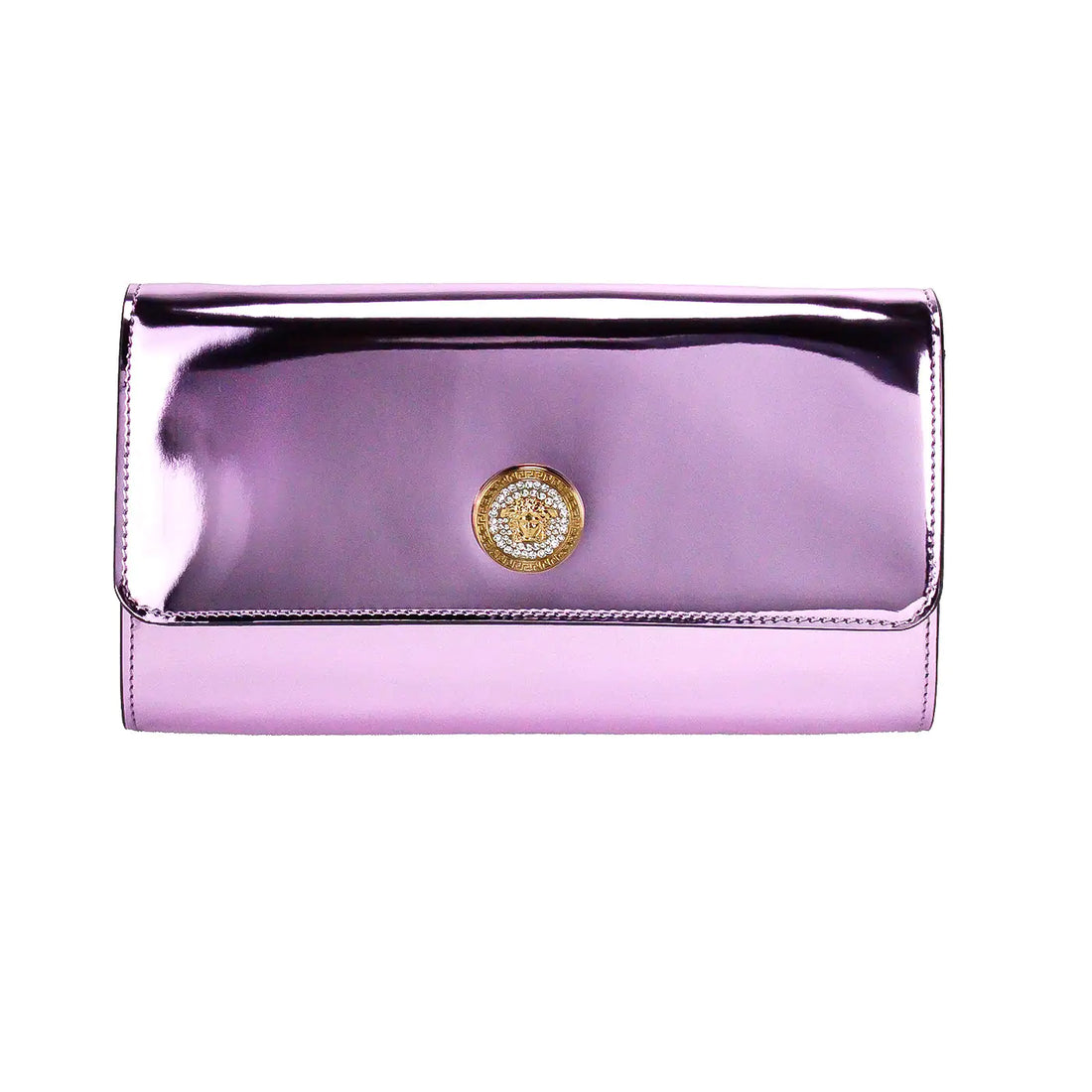 Versace Medusa Lilac Crystal Metallic Leather Evening Crossbody Clutch - Blingy Bag LLC