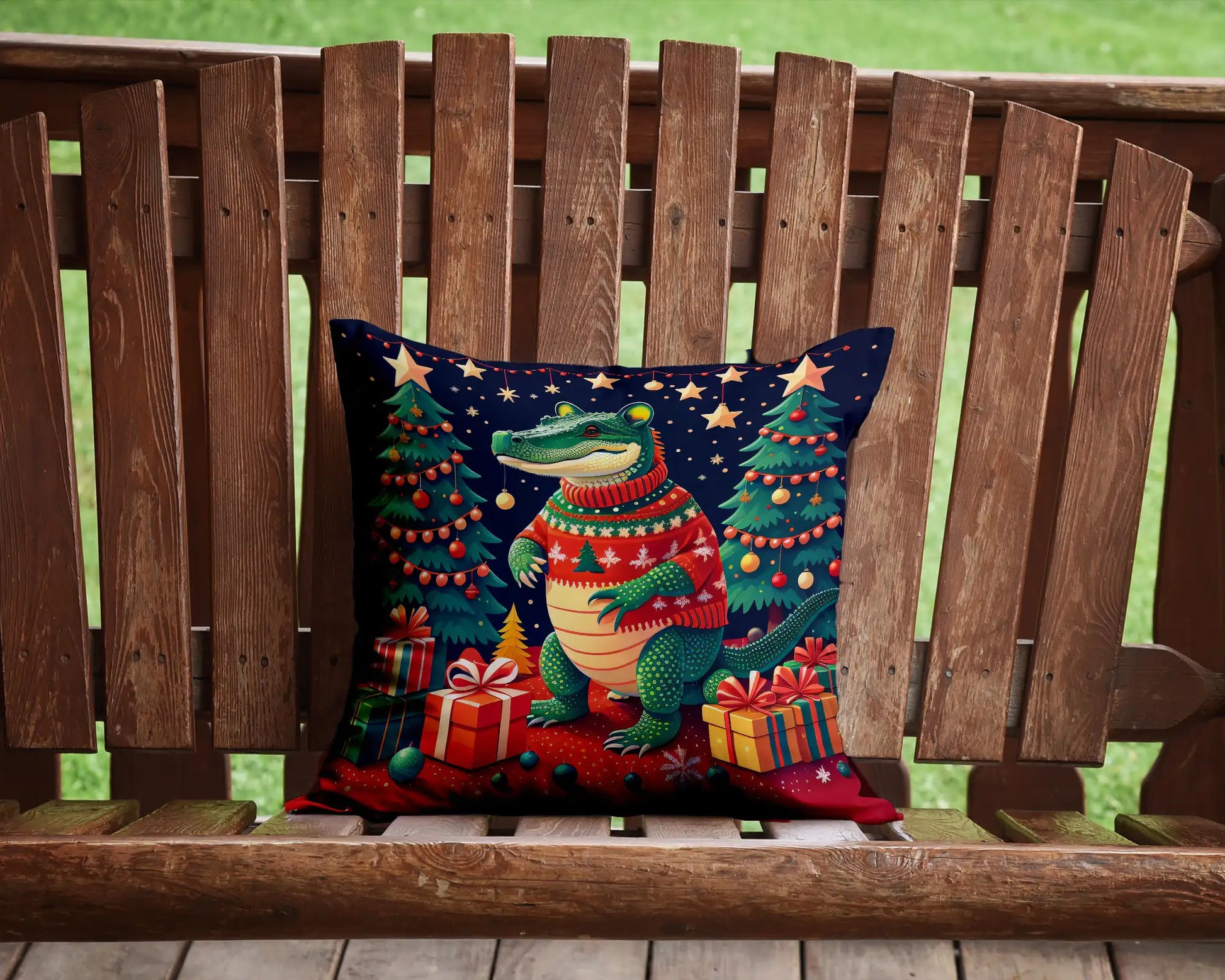 Alligator Christmas Throw Pillow - Blingy Bag LLC